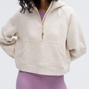 Lululemon Athletica Heathered Bone and Gold Half-Zip Scuba Hoodie
